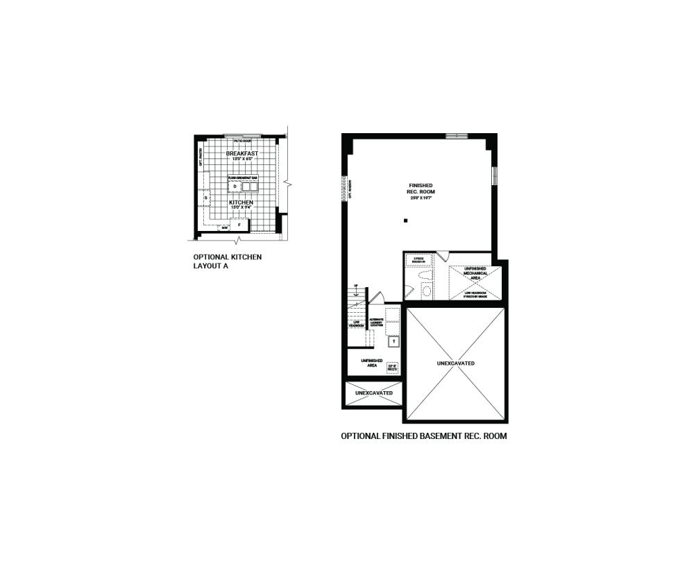 Floorplan of the flex plans of the Georgian home design, a 36’ Single Family Home available for sale in Brookline, Kanata.